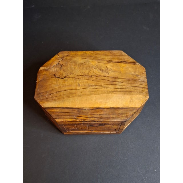 Brown Antique Bezalel Era Olive Wood Etrog Box Carved Jerusalem Holy Places Sukkot 6" For Sale - Image 8 of 18