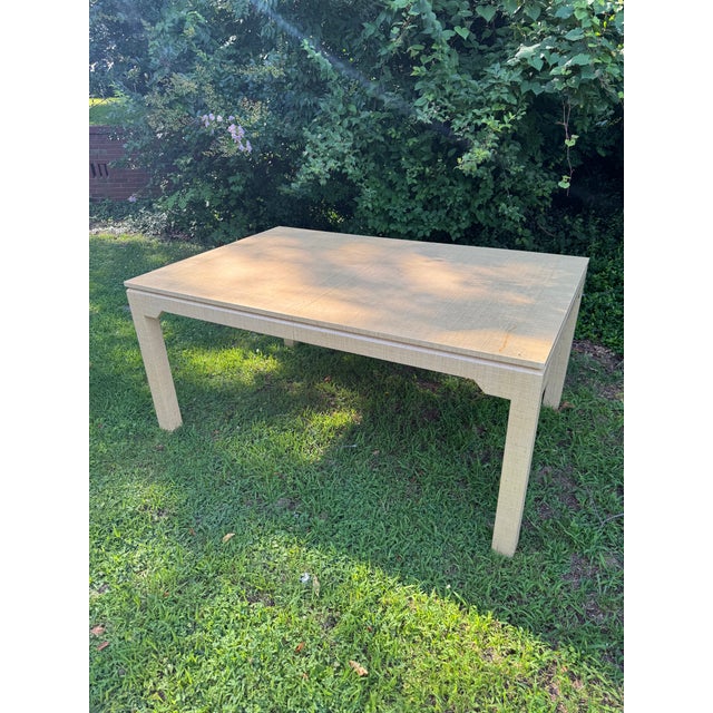 Mid-Century Modern Vintage Mid Century Lacquered Grasscloth Dining Table With Extension Leaves For Sale - Image 3 of 9