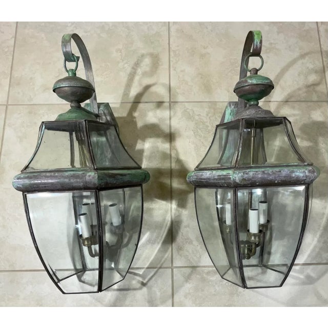 American Pair of Vintage Solid Brass Wall Lantern For Sale - Image 3 of 11
