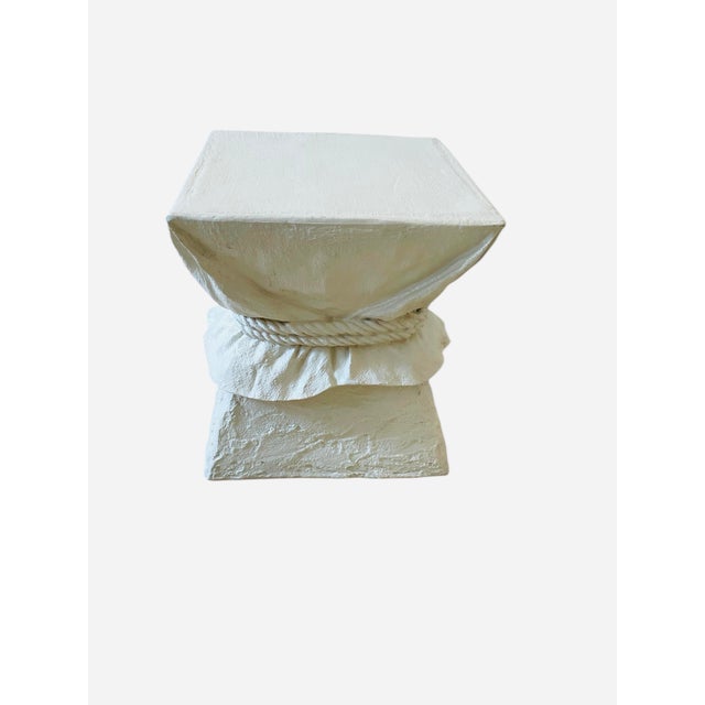 Contemporary Vintage Trompe-L’Oeil Draped Fabric Pedestal Side Table – John Dickinson Style, 1970s Sculptural Accent For Sale - Image 3 of 6