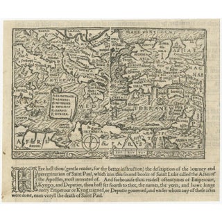 Small Antique Woodcut Map of the Mediterranean, 1568 For Sale