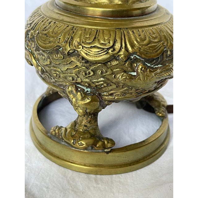 Brass A Pair of 1950s Carved Bronzed Brass Lamps For Sale - Image 8 of 11