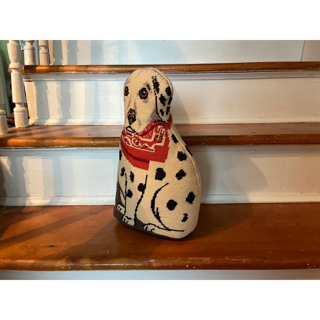 1970s Vintage Wool Dalmatian Needlework Needlepoint Dog Pillow or Doorstop For Sale - Image 5 of 16