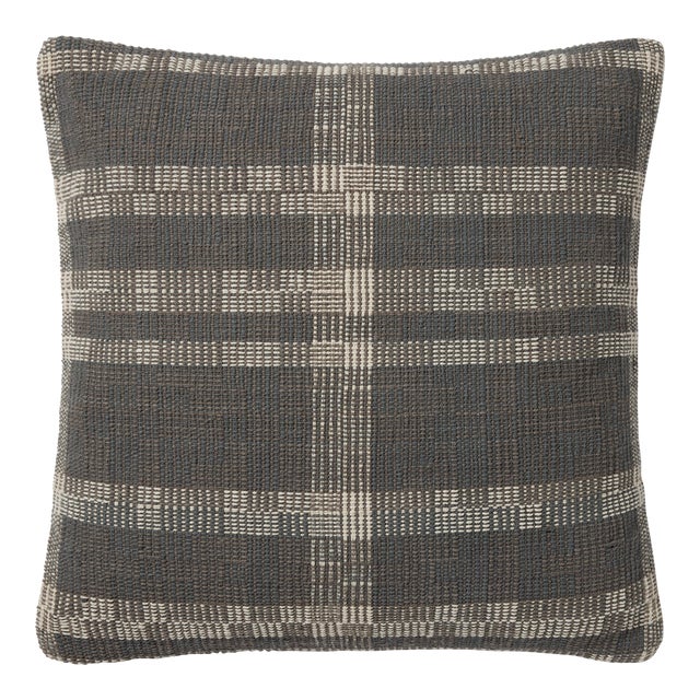 Amber Lewis x Loloi Cove Smoke / Natural 18'' x 18'' Cover Only Pillow For Sale