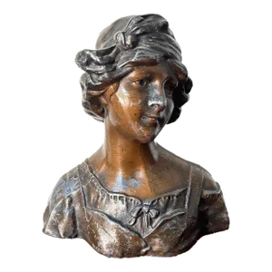Art Nouveau Statue Bust of a Young Lady With Elaborately Dressed Hair by Gustave Van Vaerenbergh