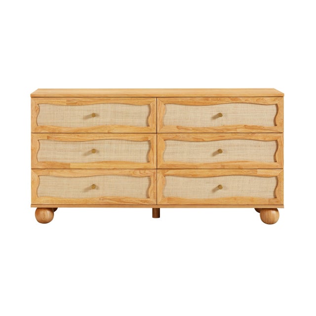 Boho Chic Grappa Natural Wood & Rattan Wavy Dresser with Ball Feet For Sale - Image 3 of 8