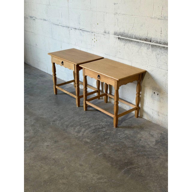 In Style of Henning Kjærnulf Oak Nightstands Set of 2 End Side Tables Vintage Mid-Century Modern 1960s For Sale - Image 13 of 13