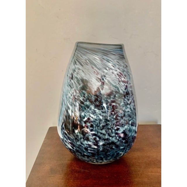 Modern Minimalist Studio Grayish Blue Glass Vase - Signed For Sale - Image 4 of 9