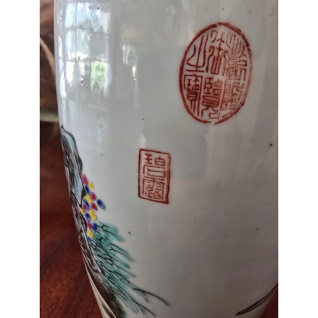 Beige Antique Chinese Porcelain Signed Stamped Vase For Sale - Image 8 of 15