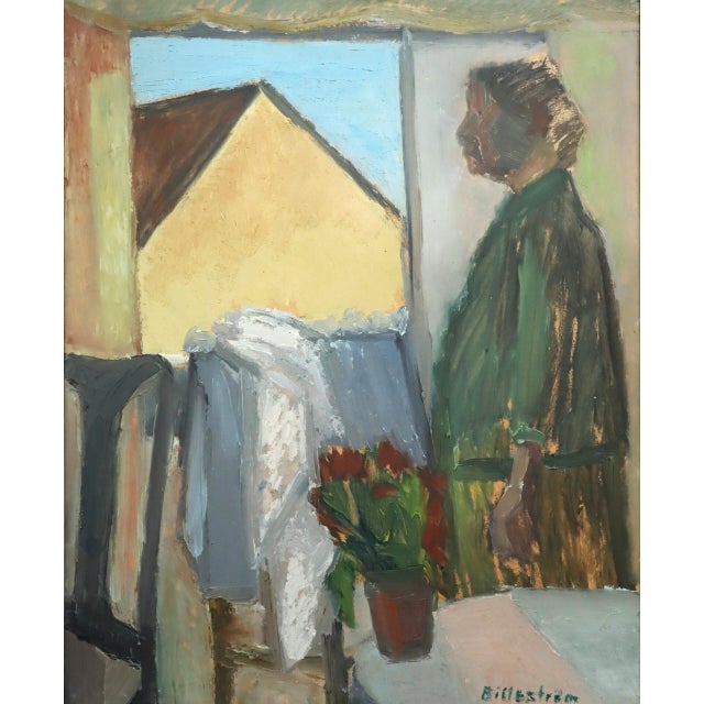 Mid-Century Modern 'Morning at the Window' Swedish Expressive Figurative Interior Oil Painting, Framed For Sale - Image 11 of 12