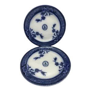 Early 1900’s English Co-Operative Wholesale Society Limited Flow Blue Dinner Plates - a Pair