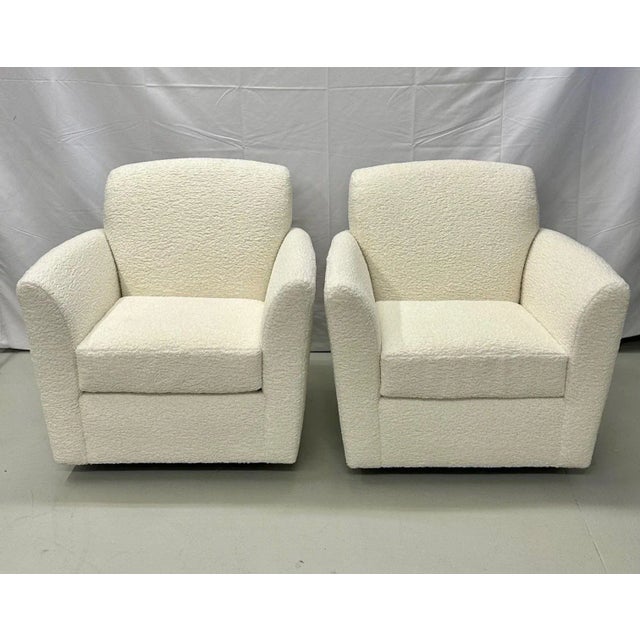 Pair of Mid-Century Modern Square White Boucle Rocking Lounge / Swivel Chairs For Sale - Image 13 of 13