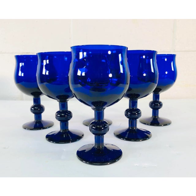 Art Deco Art Deco Style Cobalt Glass Wine Stems, Set of 6 For Sale - Image 3 of 10