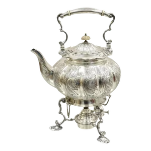Antique English Victorian Ps Co. Silver Plated Tipping Tea Pot on Warming Base