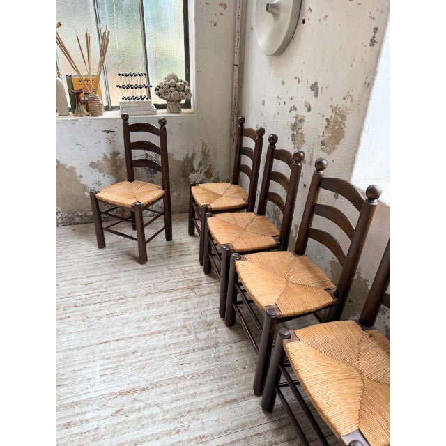 Oak and Straw Chairs by Dudouyt, 1940s, Set of 6 For Sale - Image 10 of 18