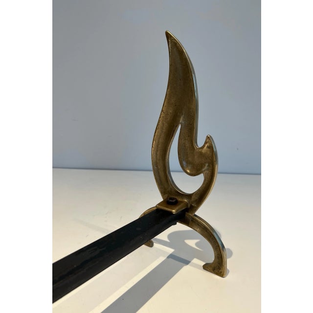 Flame Brass Andirons - A Pair For Sale - Image 4 of 13