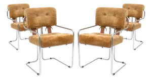 Guido Faleschini for I4 Mariani Set of 4 Vintage Tan Suede Fabric Tucroma Chairs