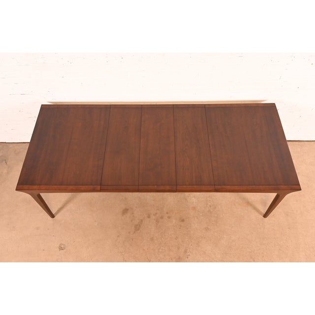 1950s John Van Koert for Drexel Mid-Century Modern Sculpted Walnut Extension Dining Table, Newly Refinished For Sale - Image 5 of 14