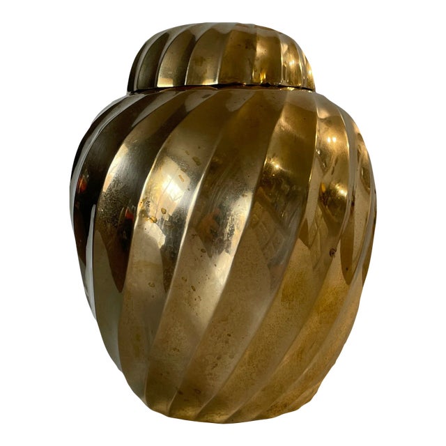 Ethan Allen Brass Spiral Lidded Ginger Jar For Sale