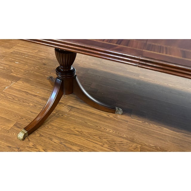 Traditional Multi-Banded Double Pedestal Mahogany Dining Table by Leighton Hall - Showroom Sample For Sale - Image 12 of 18
