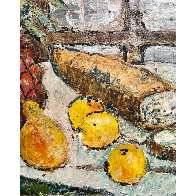 Early 20th Century Enid Munroe, Enid Munroe Mid Century Modernist Oil Painting Still Life with Fruit and Bread For Sale - Image 5 of 9
