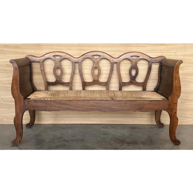20th Century Catalan Bench in Walnut with Caned Seat, 1890 For Sale - Image 4 of 10