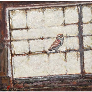 Burrowing Owl Wyoming by Delton Demarest | Mixed Media Owl perched by a window. For Sale