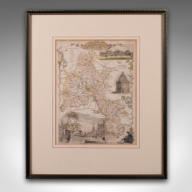 This is an antique lithography map of Oxfordshire. An English, framed atlas engraving of cartographic interest, dating to...