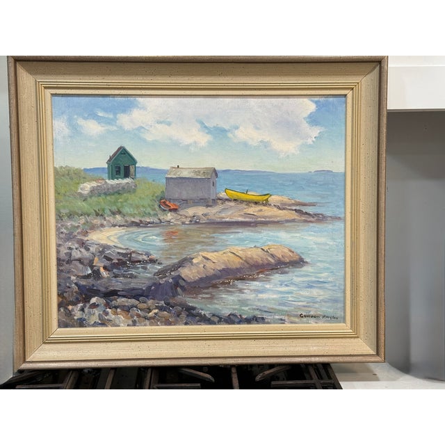 1960s Fish Houses, Summerville Oil Painting on Board Signed by Canadian Gordon Payne For Sale - Image 10 of 14