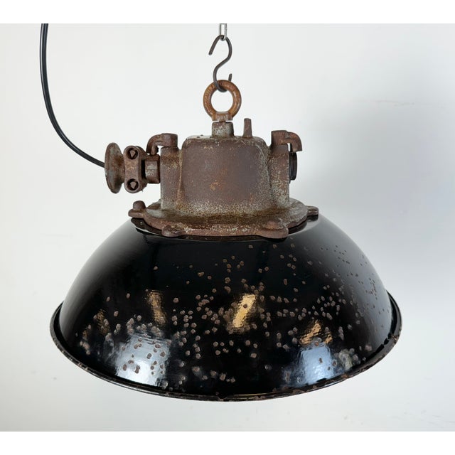 Industrial Black Enamel and Cast Iron Cage Pendant Light from Elektrosvit, 1960s For Sale - Image 11 of 18