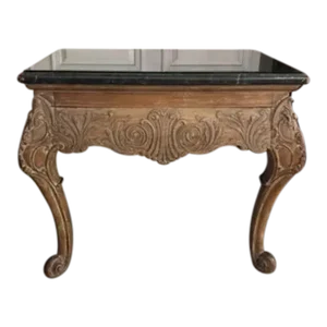 Suspended Rococo Style Hand Carved Cabriole Leg Console Table Faux Marble Top