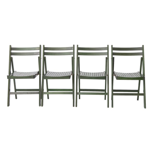 Mid-Century Modern German Green Beech Folding Chairs, 1960s, Set of 4 For Sale