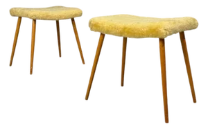 Swedish Modern, Footstools, Imitation Fur, Wood, Sweden, 1950's