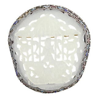 Vintage Chinese Silver, Carved Jade, and Enamel Brooch For Sale