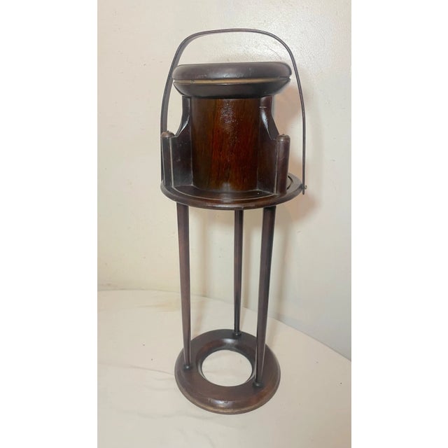 Art Deco Rare Antique Handmade Art Deco Wood Smoking Cushman Smoker Floor Stand Ashtray For Sale - Image 3 of 14