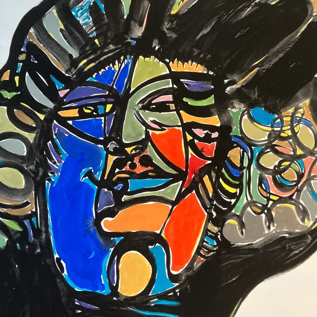 Abstract 1970’s Original Vintage E.J.Hartmann Large Abstract Portrait Painting Signed For Sale - Image 3 of 6