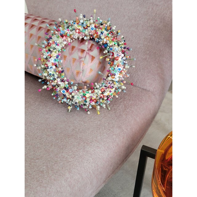 Pink Handmade Beaded & Sequined Wreath / Centerpiece by Maggie Paxton For Sale - Image 8 of 17