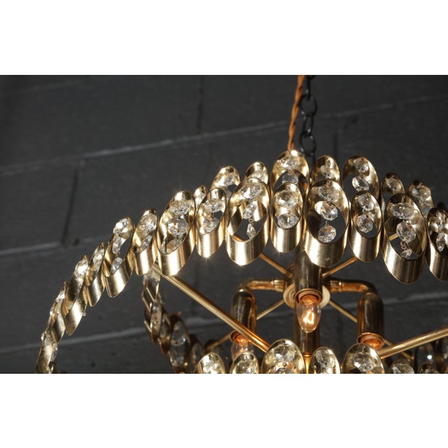 1970s Vintage Gaetano Sciolari Three Tier Brass Pendant For Sale - Image 6 of 8