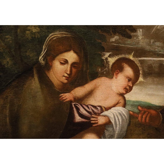 School of Titian, The Holy Family with the Infant Saint John the Baptist, 17th Century, Oil Painting on Canvas, Framed For Sale - Image 13 of 15