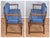 Mid 20th Century French Country Petite Walnut Ladder Back Settee Bench W/ Blue Faux Leather Cushions For Sale In Washington DC - Image 6 of 14