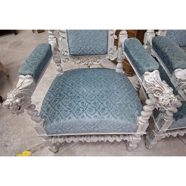 Brown Renaissance Ceremonial Armchairs in Carved Wood Twisted Columns and Lion Heads, Set of 2 For Sale - Image 8 of 11