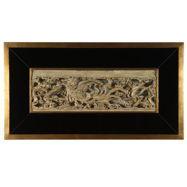 Black 1960s Oriental Carving Framed in Black Mirror and Gilded Wood For Sale - Image 8 of 8