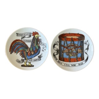 Late 20th Century Small Decorative Americana Ceramic Coasters, a Pair For Sale