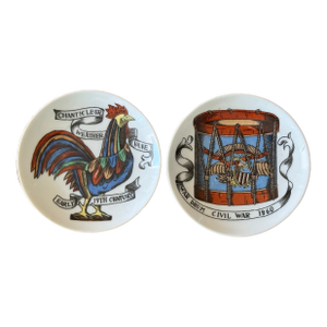 Late 20th Century Small Decorative Americana Ceramic Coasters, a Pair