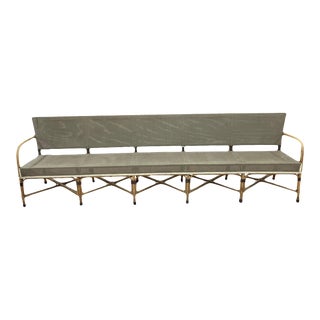 1950s Maison Louis Drucker Style Bamboo and Canvas Long Bistro Bench From the Paris Hotel For Sale
