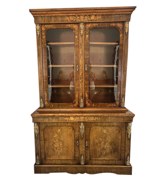 Antique Victorian Burr Walnut Marquetry Inlaid and Ormolu Mounted Cabinet, 1860