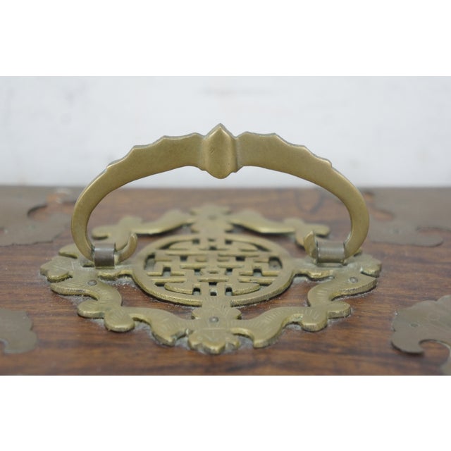 Mid 20th Century Chinese Rosewood & Brass Inlaid Locking Jewelry Box Tansu Cabinet 12" For Sale - Image 4 of 18