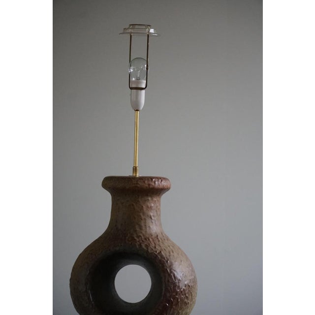 Danish Modern Ceramic Large Table Lamp in Green-Brown Colors, 1960s For Sale - Image 6 of 14