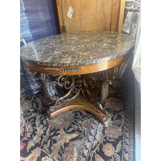 Gilded Empire Revival Marble-Top Center Table With Bronze & Burl Wood Base by Maitland Smith For Sale - Image 12 of 12