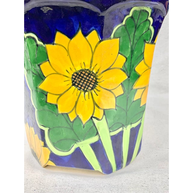 Vintage Heavy Mexican Sunflower Planter For Sale - Image 9 of 12